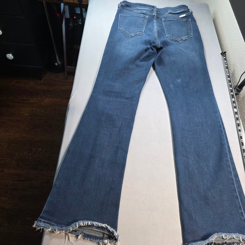 KanCan High Rise Flare Jeans Dark Wash Button Fly Raw Hem KC7138D Size 9 (28) - Picture 12 of 13